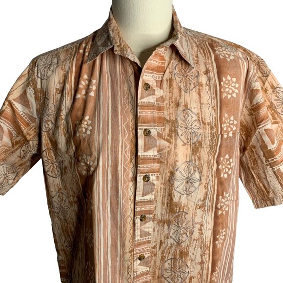 Cooke Street Reverse Print Hawaiian Shirt L Brown Floral Short Sleeve Pocket - Picture 2 of 6